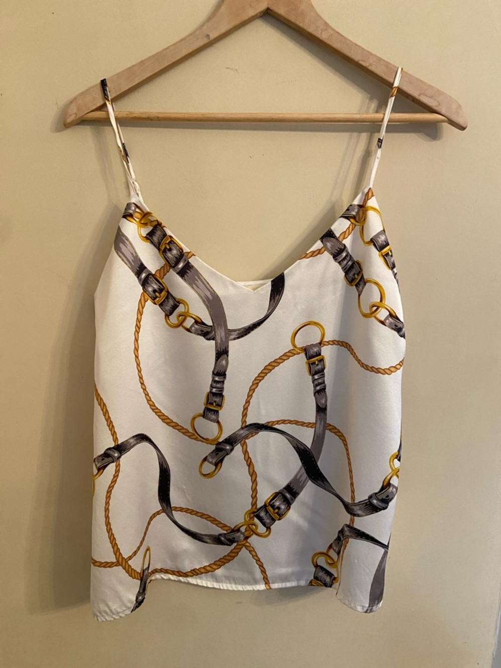 L'AGENCE White Satin Chain-and-Rope Print Camisole